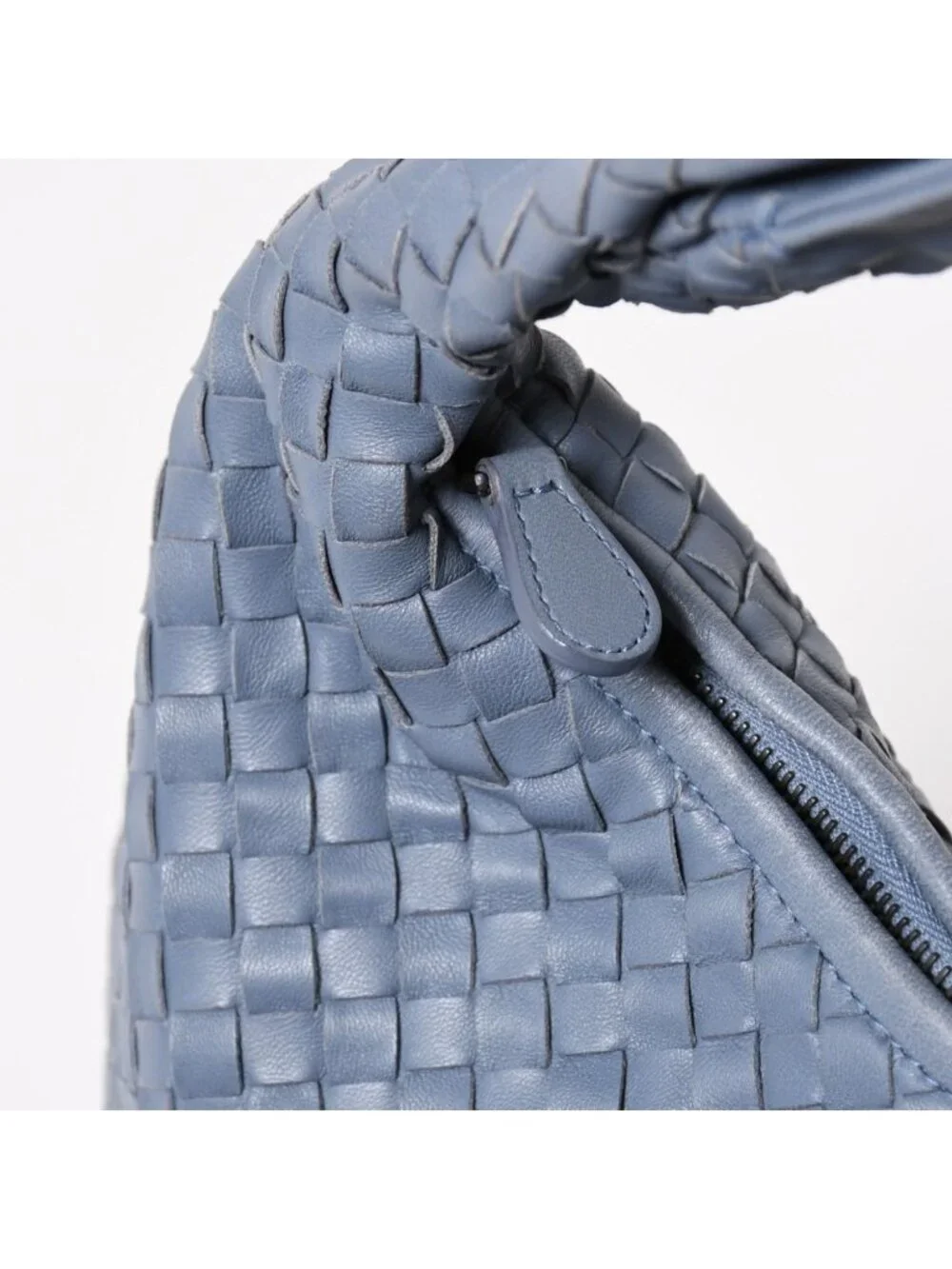 Bottega Veneta Intrecciato Hobo Handbag Blue Gray Black Metal Lambskin